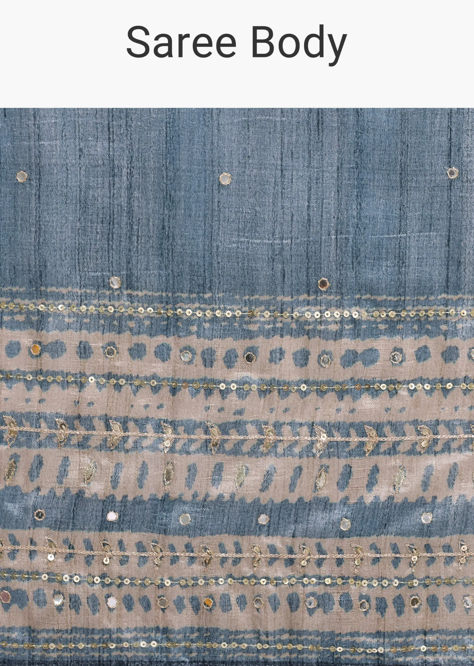 Blue Printed Tussar Silk Embroidered Saree With Unstitched Blouse