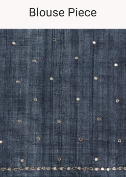 Blue Printed Tussar Silk Embroidered Saree With Unstitched Blouse