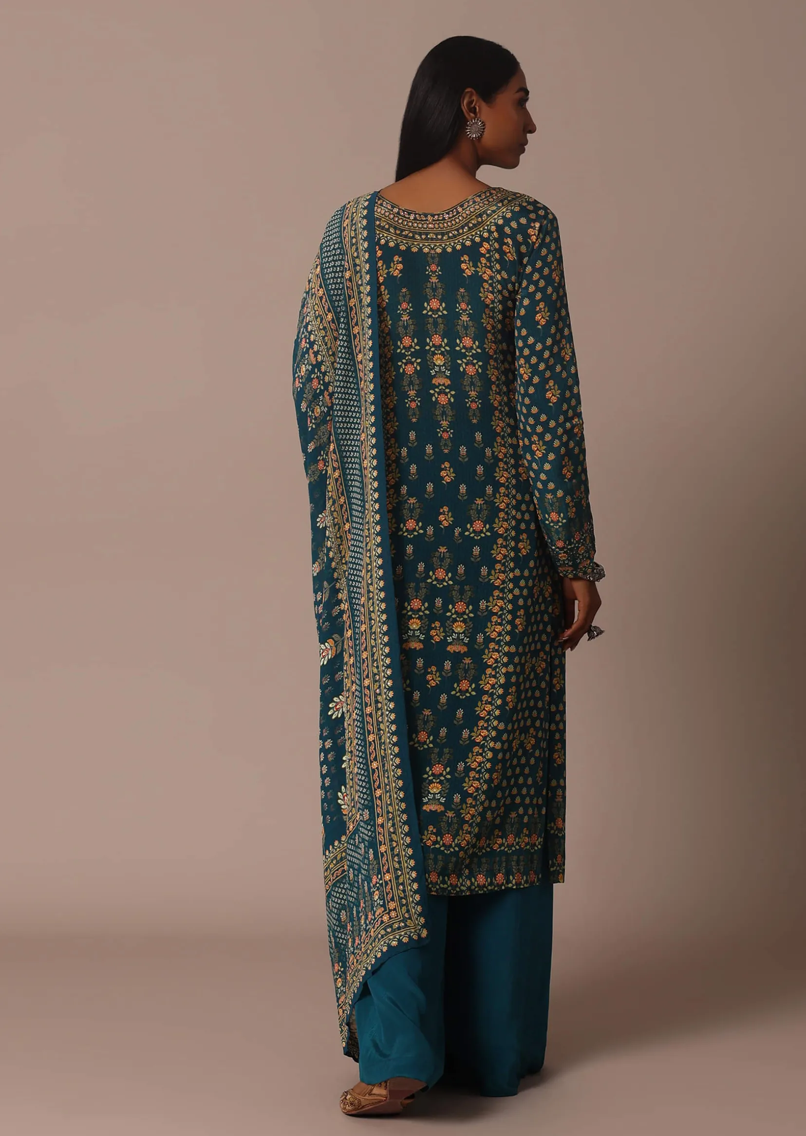 Blue Printed With Stone Detail Kurta Palazzo Set