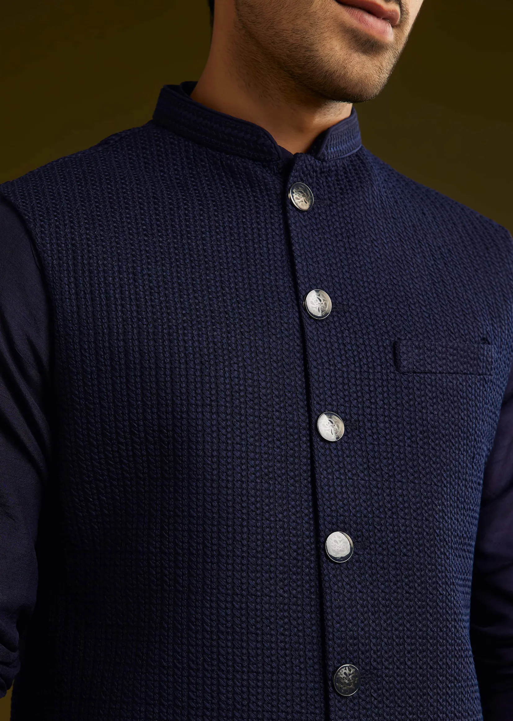 Blue Rayon Kurta Jacket Set