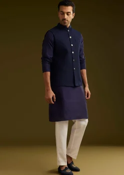 Blue Rayon Kurta Jacket Set