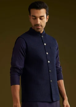 Blue Rayon Kurta Jacket Set