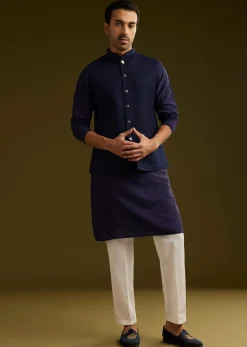 Blue Rayon Kurta Jacket Set
