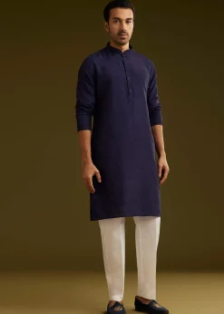 Blue Rayon Kurta Jacket Set