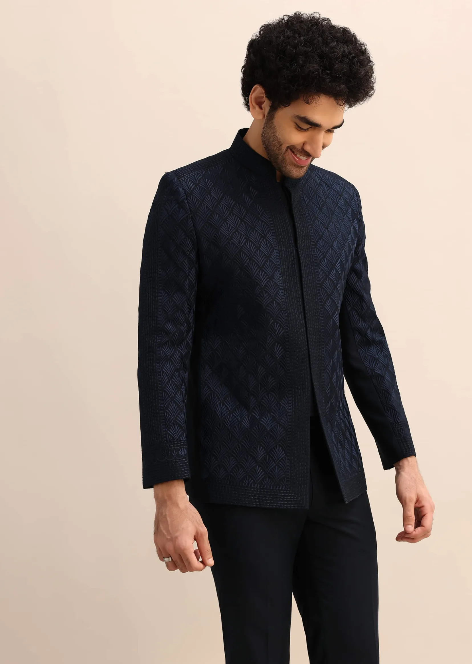Blue Resham Work Jodhpuri Suit For Men