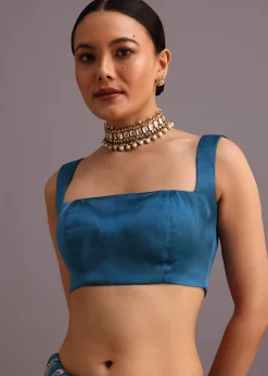 Blue Satin Silk Zari Woven Saree With Brocade Border