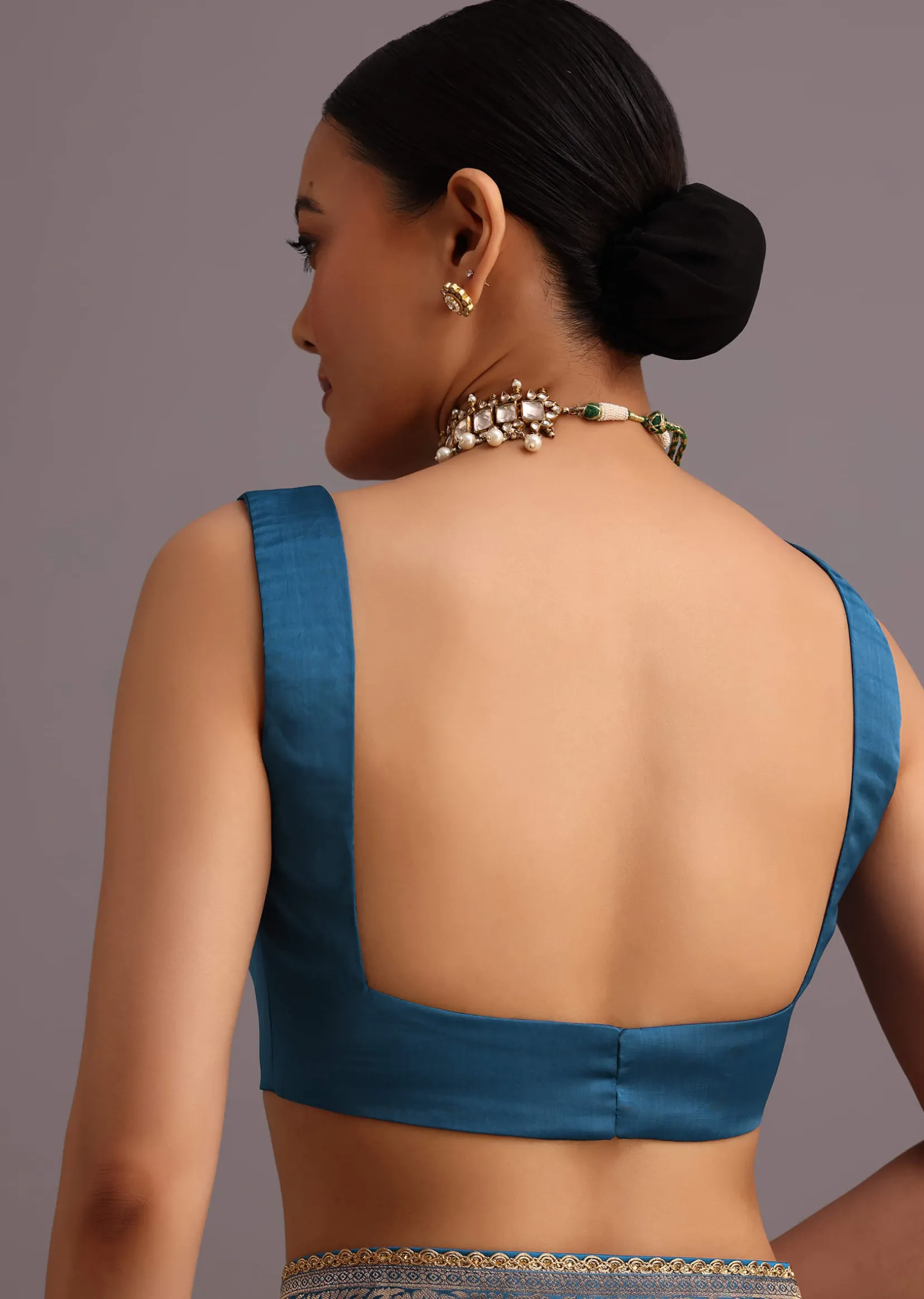 Blue Satin Silk Zari Woven Saree With Brocade Border