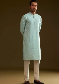 Blue Silk Embroidered Kurta Set