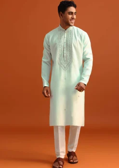 Blue Silk Hand Embroidered Kurta And Pant Set