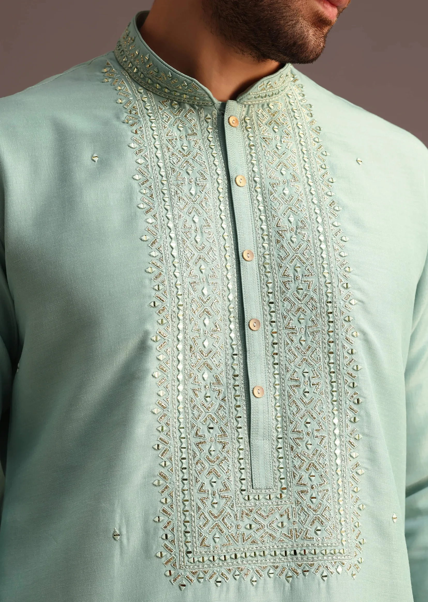 Blue Silk Hand Work Embroidered Yoke Kurta And Pant