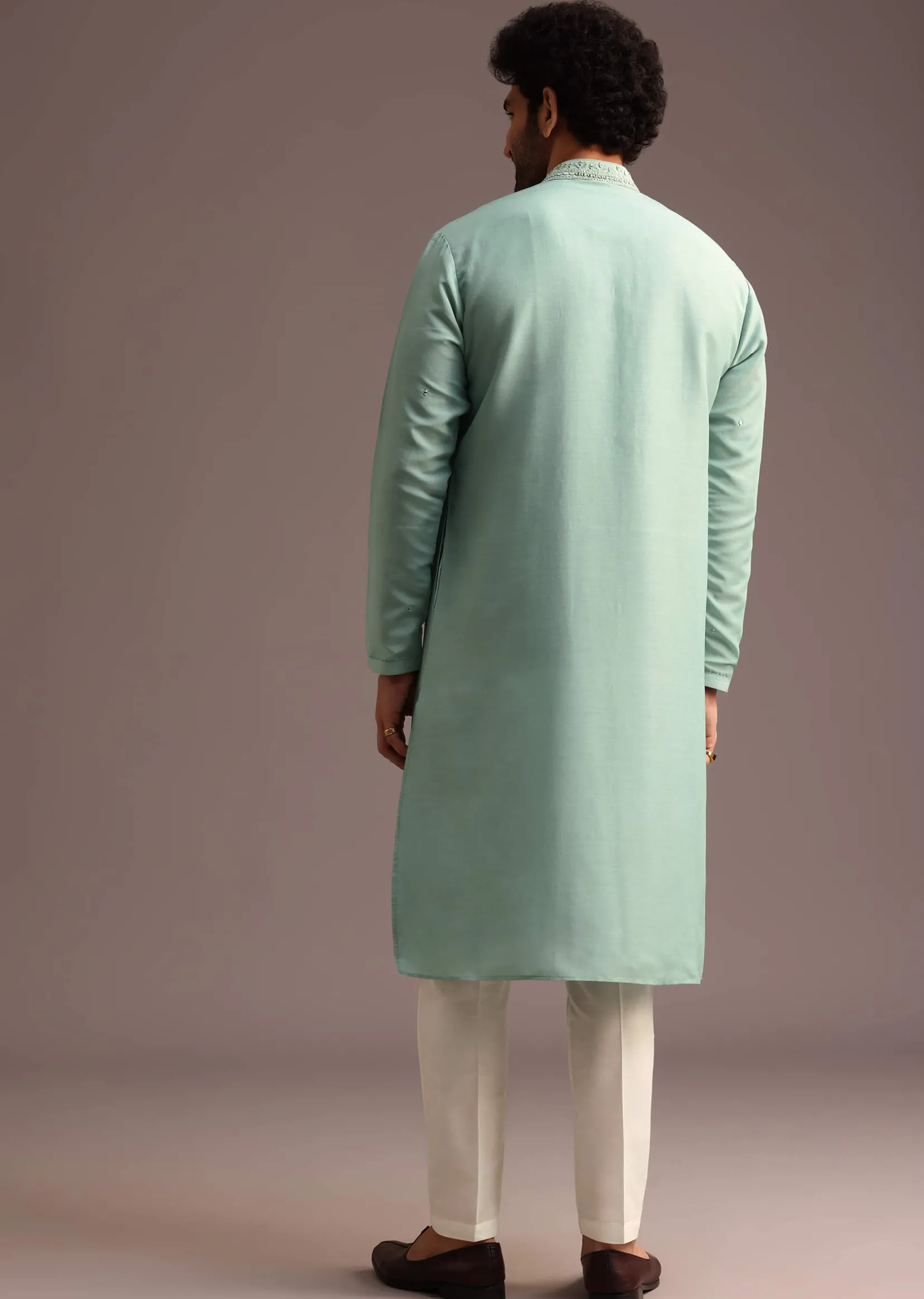 Blue Silk Hand Work Embroidered Yoke Kurta And Pant