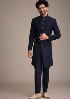 Blue Silk Indowestern Set With Embroidery