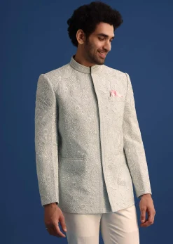 Blue Silk Jodhpuri Pant Set With Hand Work