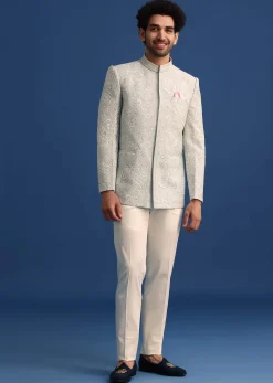 Blue Silk Jodhpuri Pant Set With Hand Work