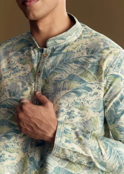 Blue Silk Kurta Set With Floral And Foil Print