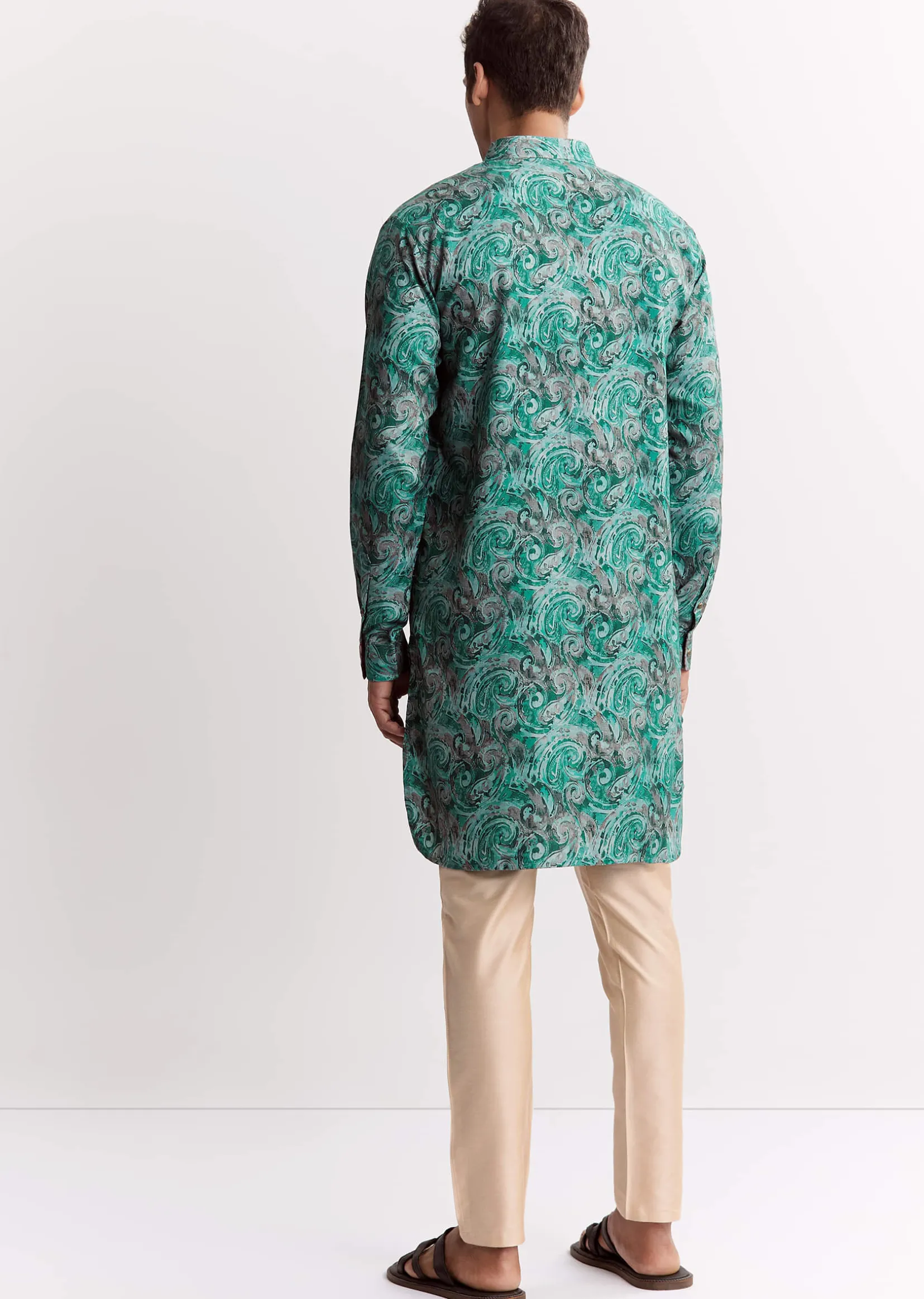 Blue Silk Printed Kurta Set With Zipper