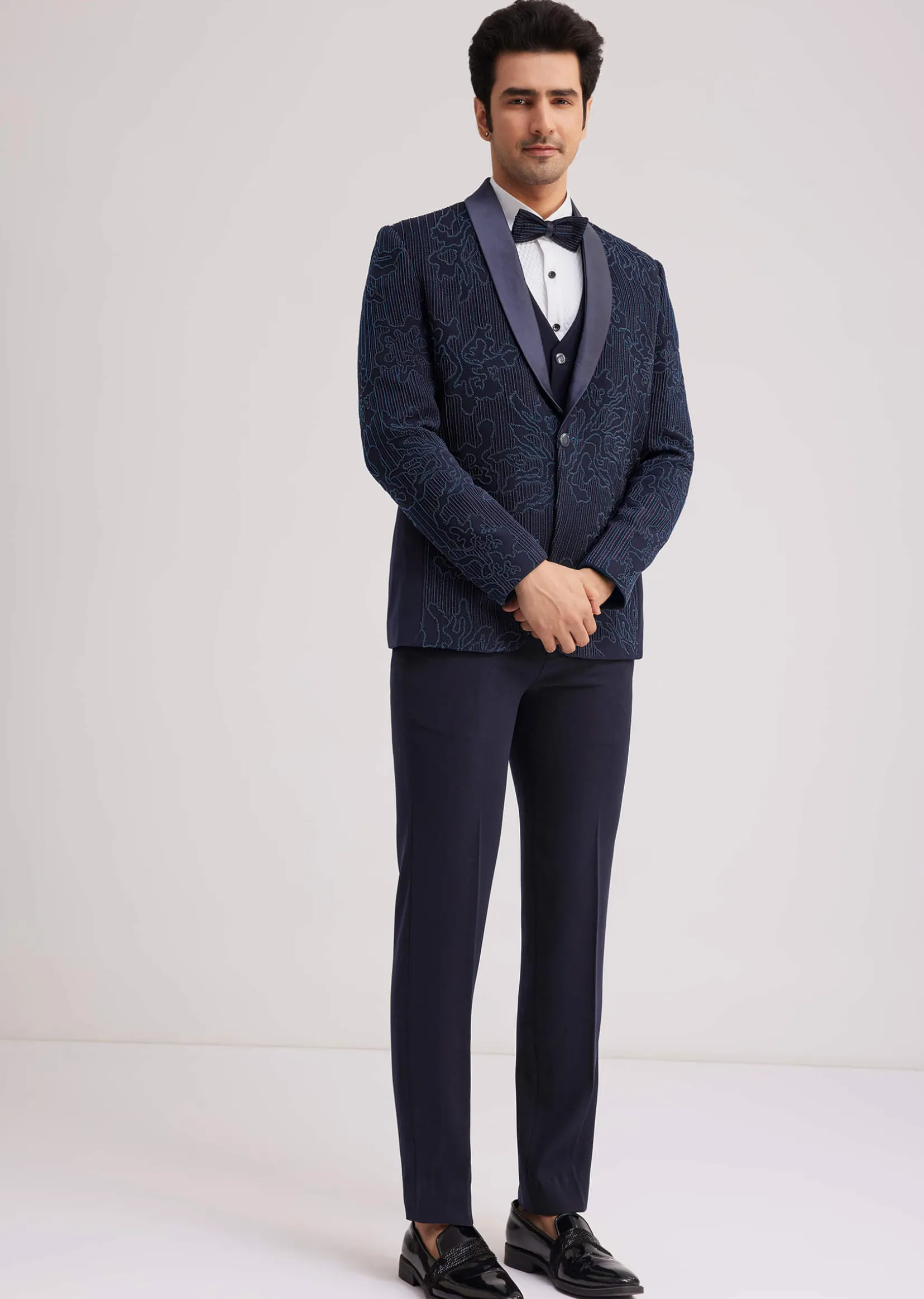 Blue Silk Tuxedo With Resham Work
