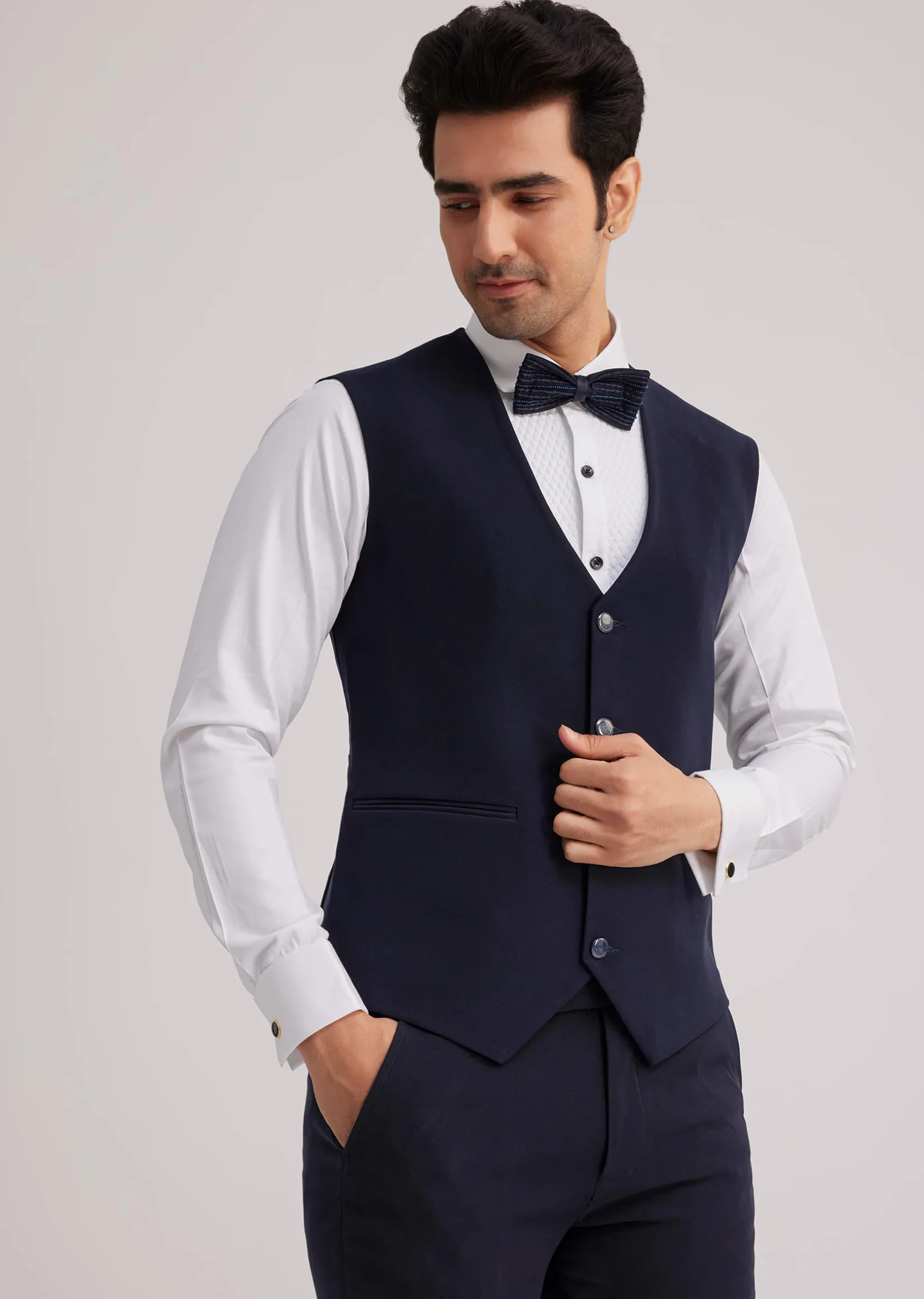 Blue Silk Tuxedo With Resham Work