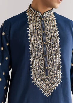 Blue Silk Yoke Embroidered Kurta Set With Gotta And Resham Work