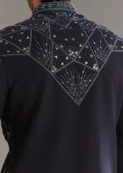 Blue Suiting Indo Western Set With Beaded Work