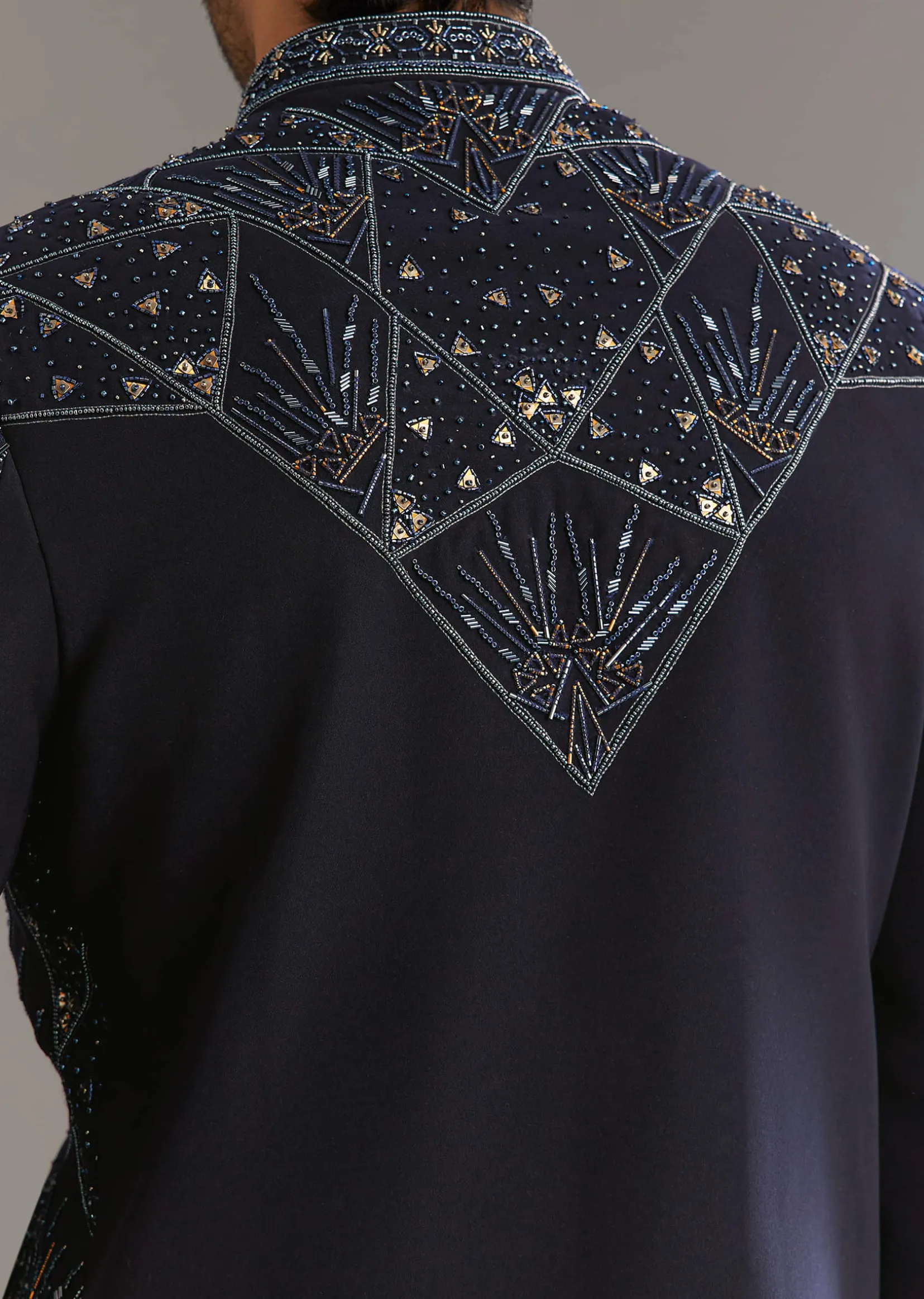 Blue Suiting Indo Western Set With Beaded Work