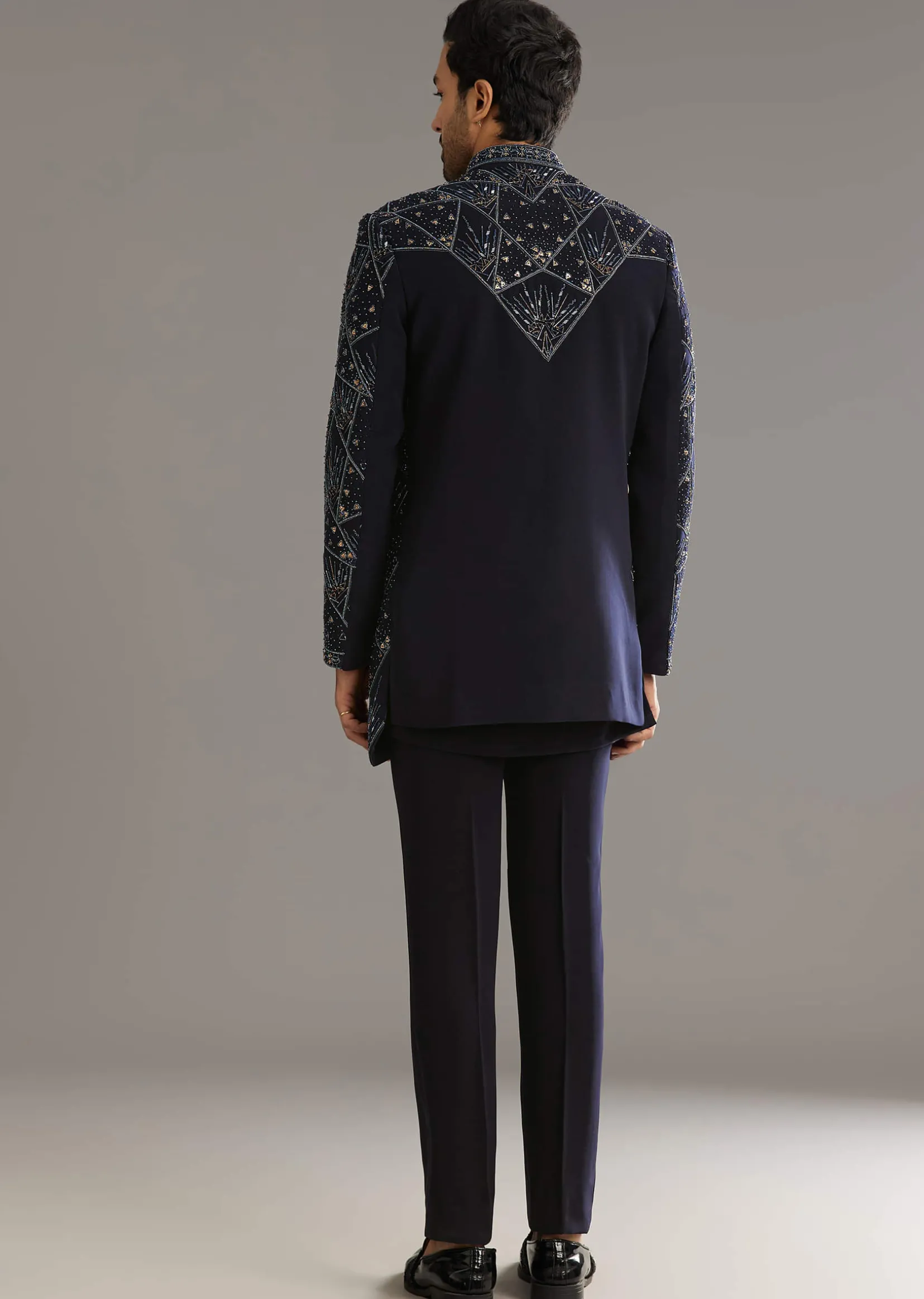 Blue Suiting Indo Western Set With Beaded Work