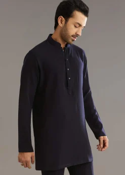 Blue Suiting Indo Western Set With Beaded Work