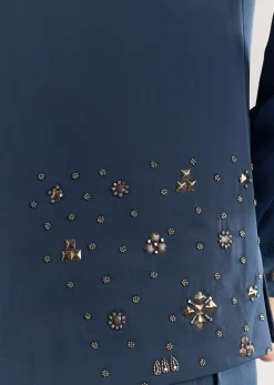 Blue Suiting Jacket Kurta Set With Metal Work