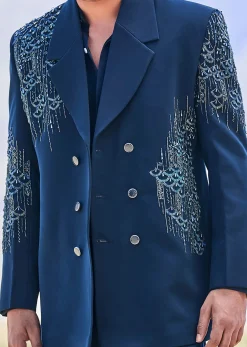 Blue Teal Embroidered Blazer Set