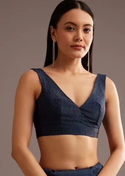 Blue Tissue Saree With Cutdana Scallop Border