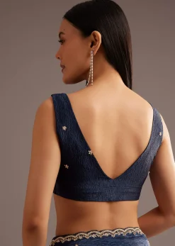 Blue Tissue Saree With Cutdana Scallop Border