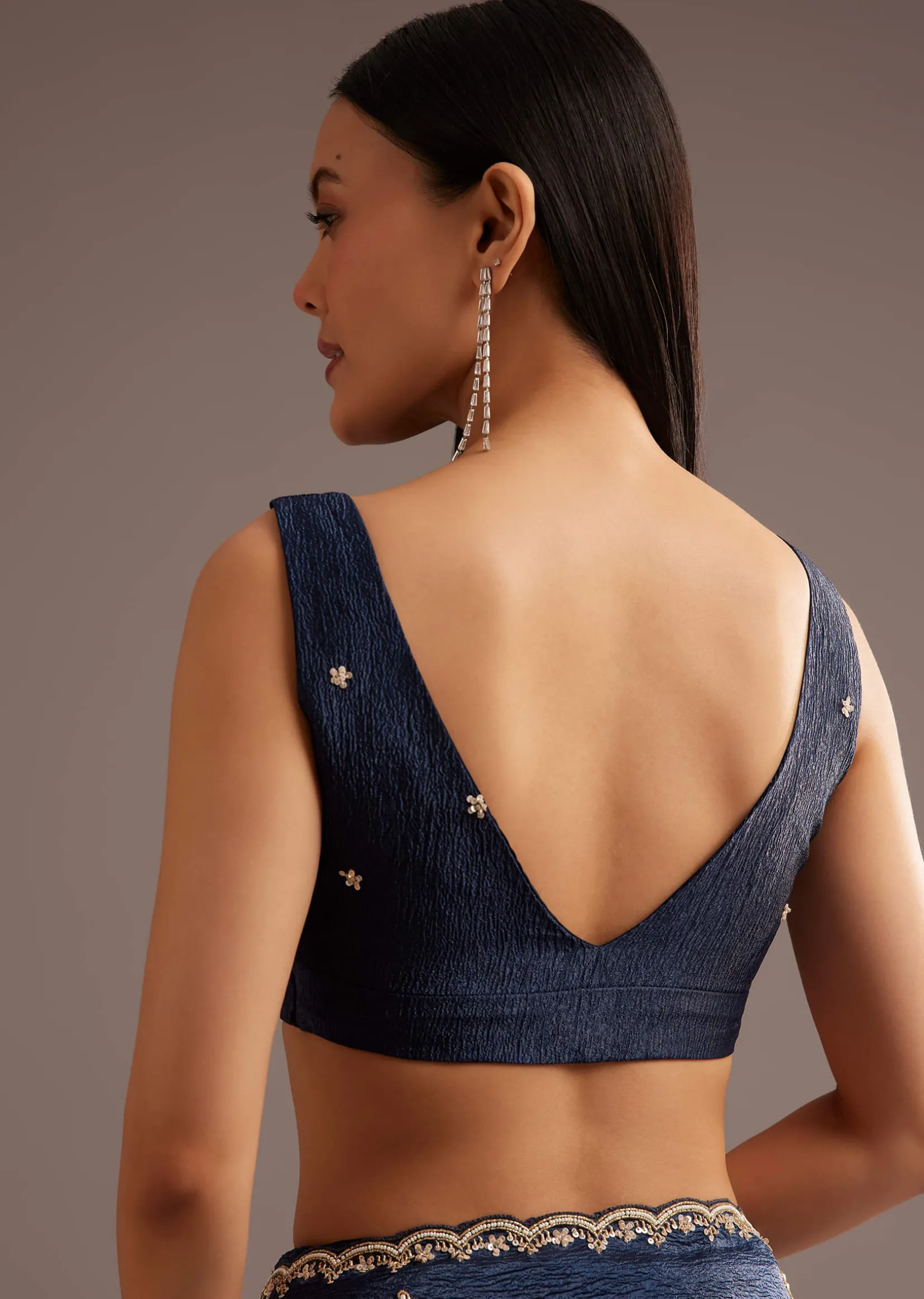 Blue Tissue Saree With Cutdana Scallop Border