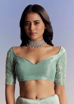 Blue Tissue Saree With Cutdana Sequins And Beads Hand Embroidery