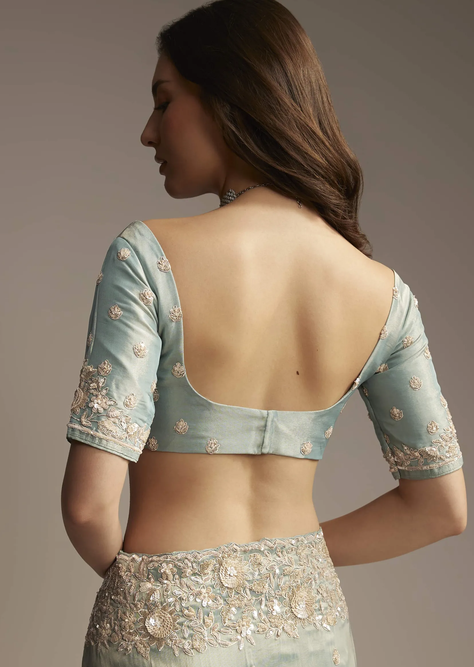 Blue Tissue Saree with Cutwork and Heavy Embroidery