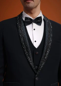 Blue Tuxedo Set With Pearl And Cutdana Work