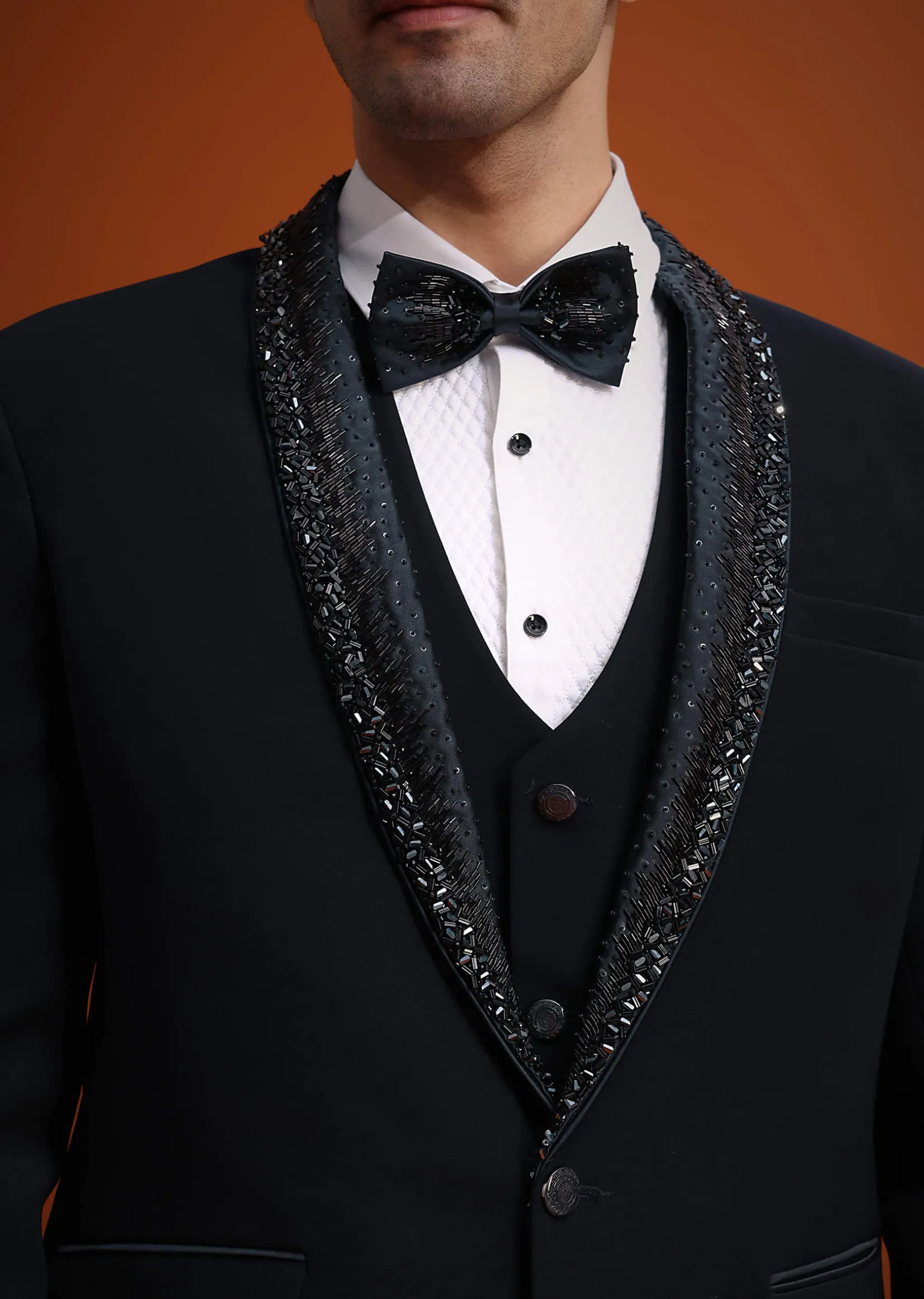 Blue Tuxedo Set With Pearl And Cutdana Work