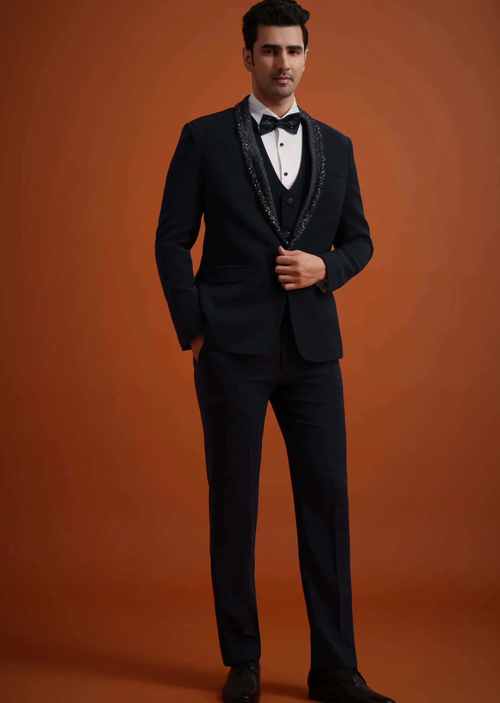 Blue Tuxedo Set With Pearl And Cutdana Work