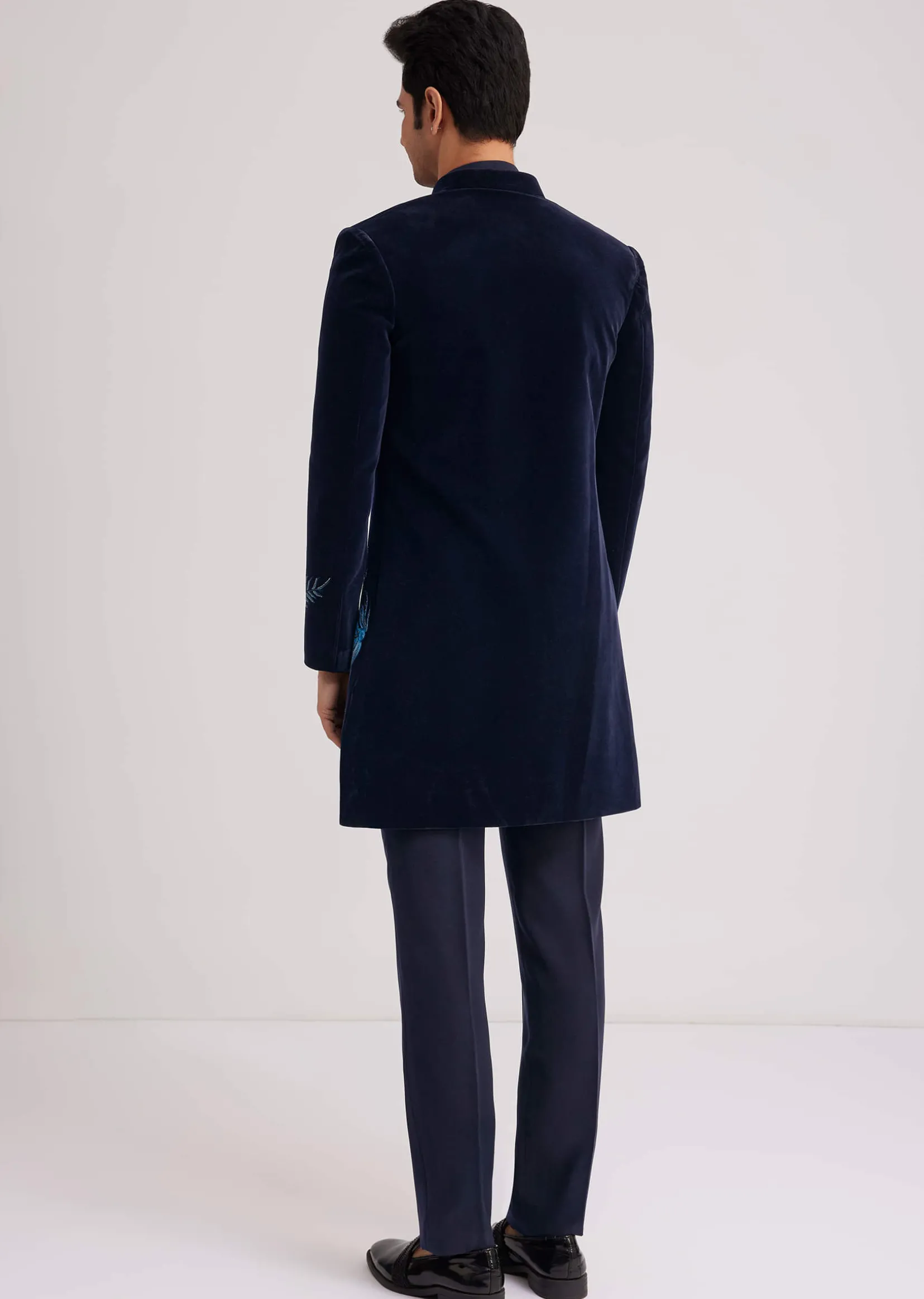 Blue Velvet Indo Jacket Set With Hand Painted Cut Dana Work