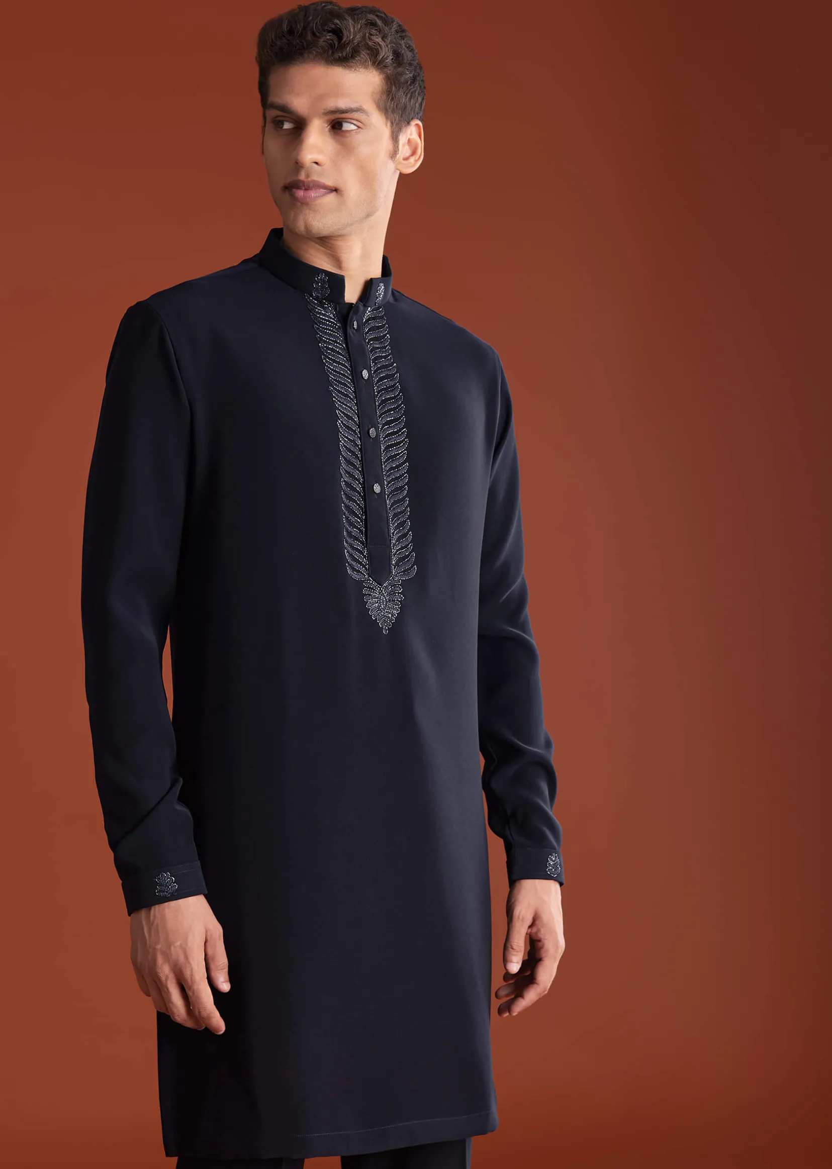 Blue Velvet Indowestern Suit With Cutdana And Thread Work