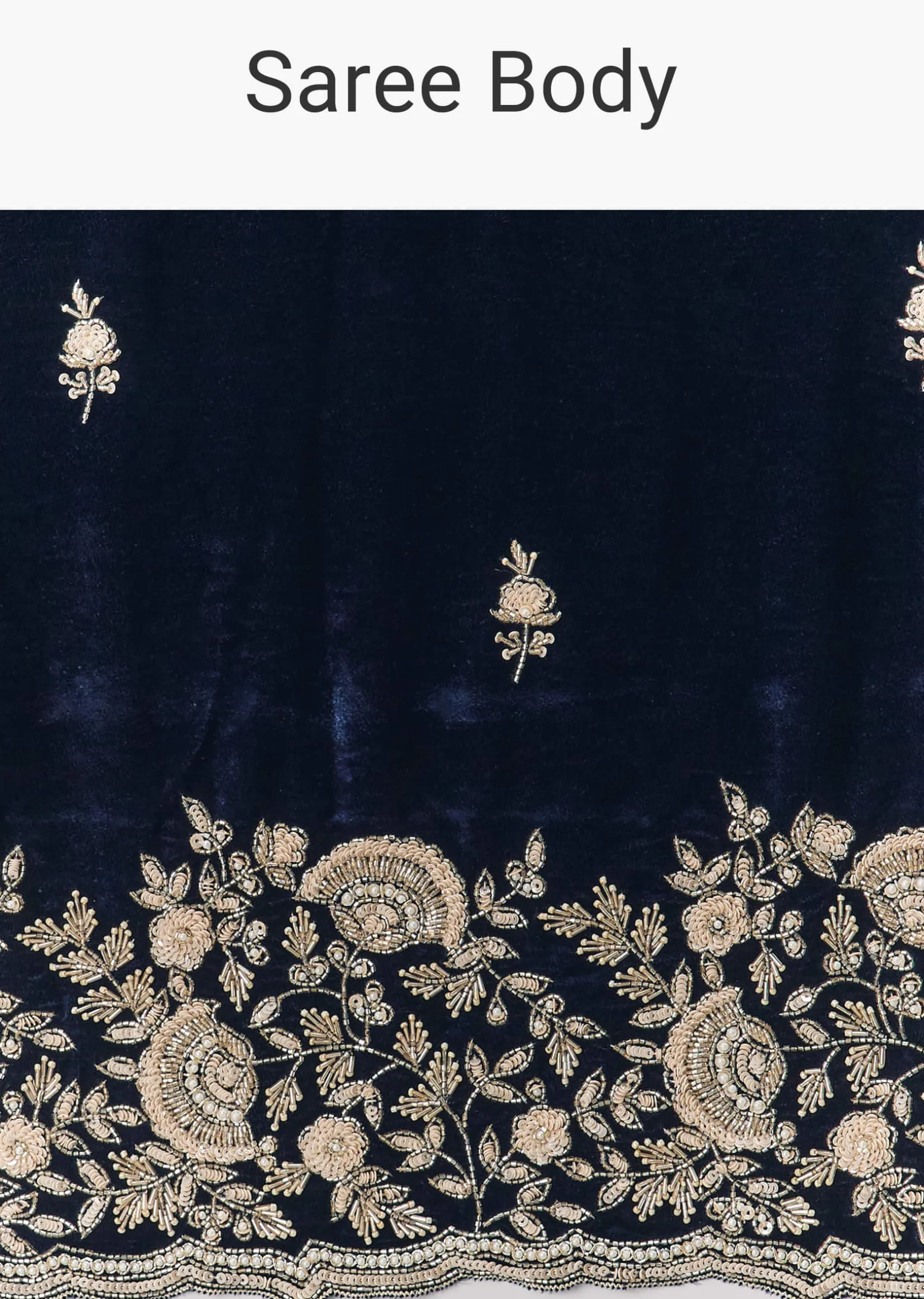 Blue Velvet Saree With Brocade Embroidered Blouse