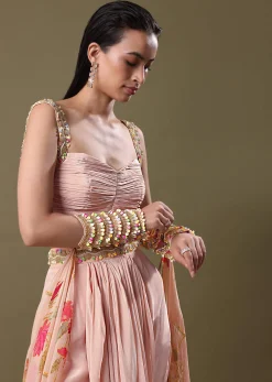 Blush Peach Lehenga With Blouse And Cuff Cape