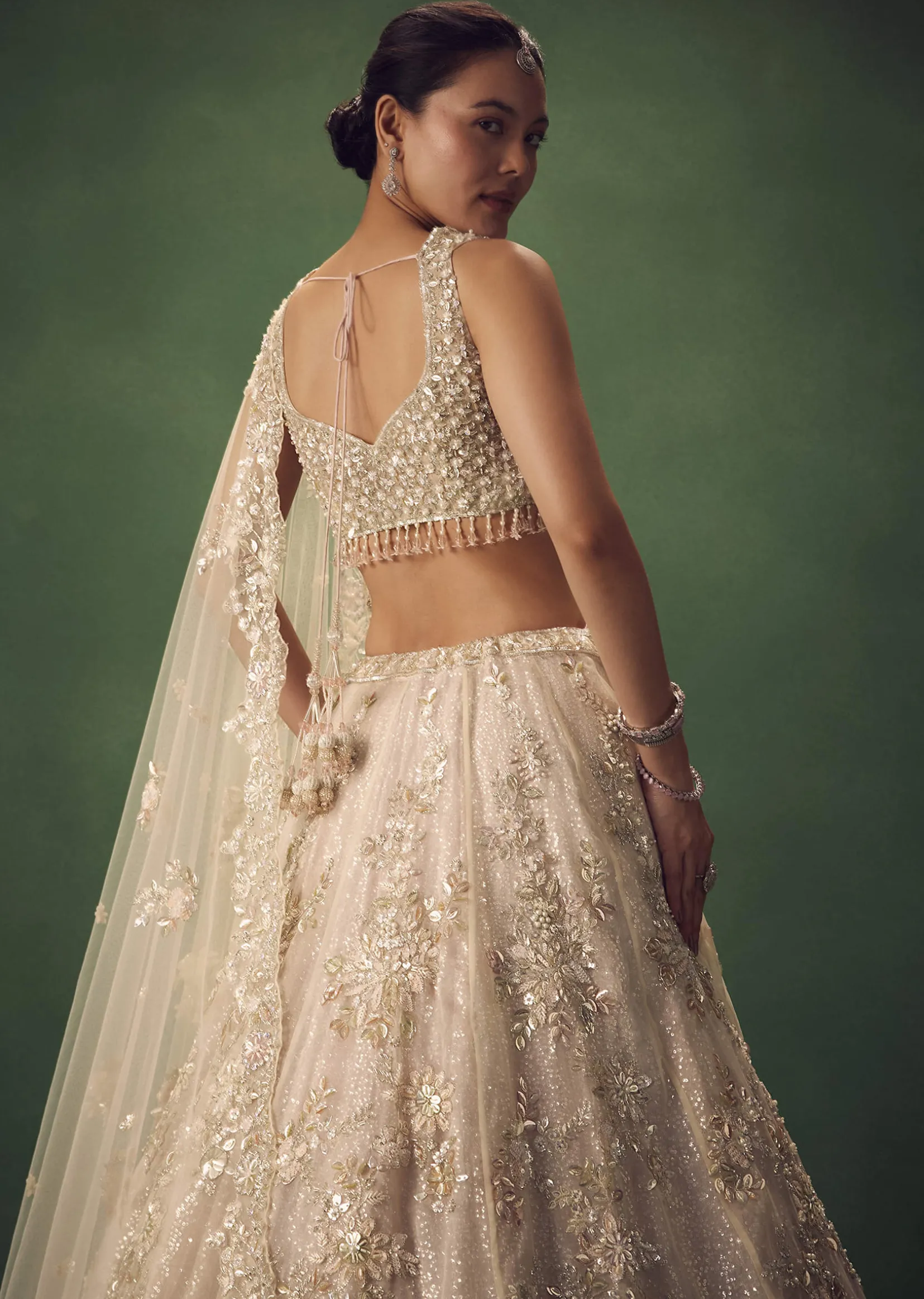 Blush Pink 3D Floral And Bead Work Lehenga Set