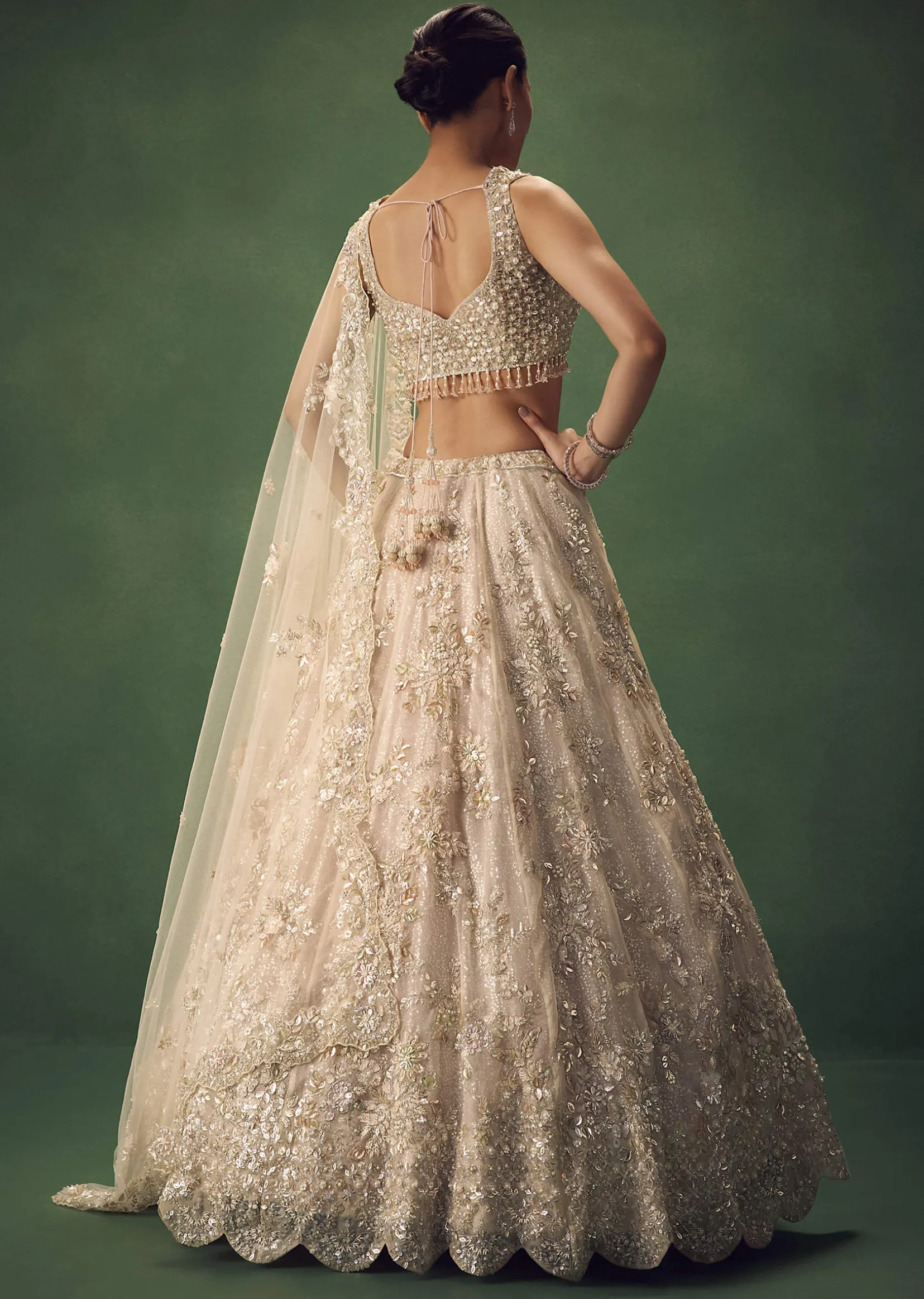 Blush Pink 3D Floral And Bead Work Lehenga Set