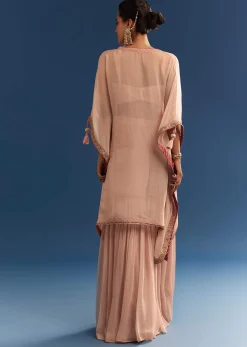 Blush Pink Embroidered Kaftan Sharara Set In Organza