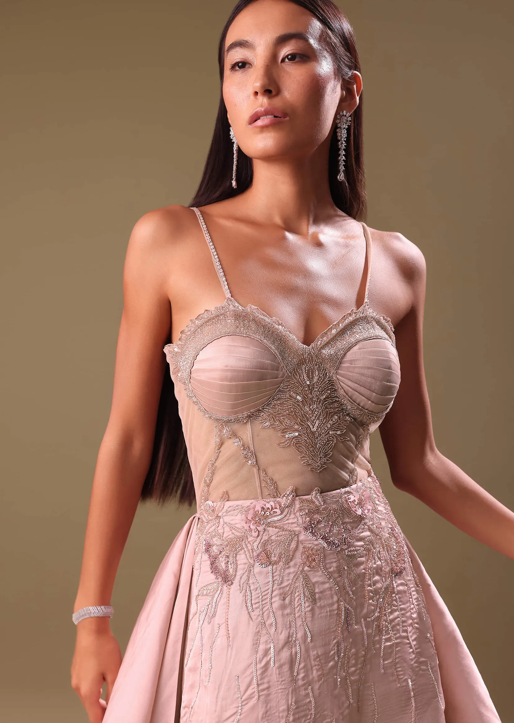 Blush Pink Embroidered Organza Gown