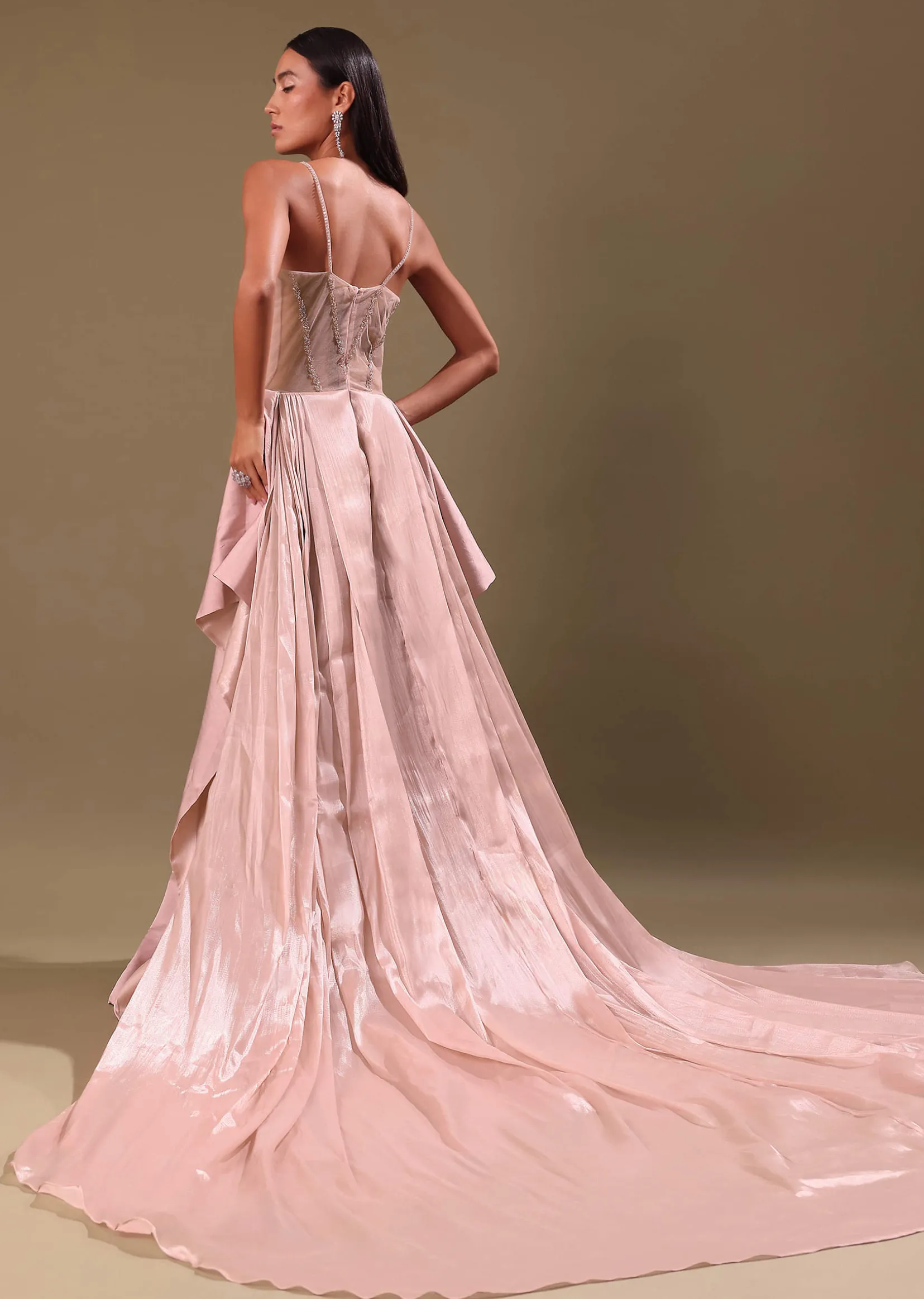 Blush Pink Embroidered Organza Gown
