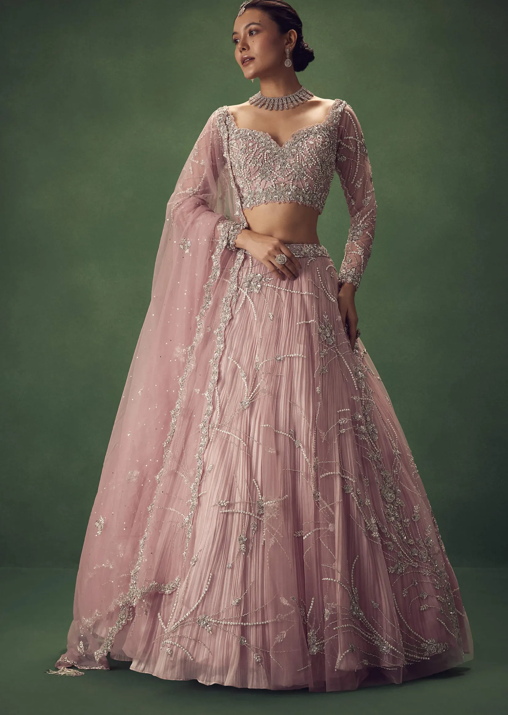 Blush Pink Hand Embroidered Lehenga Set