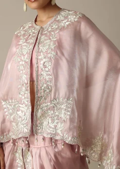 Blush Pink Organza Gotta Patti Work Dhoti Set