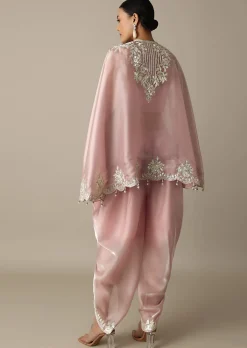 Blush Pink Organza Gotta Patti Work Dhoti Set