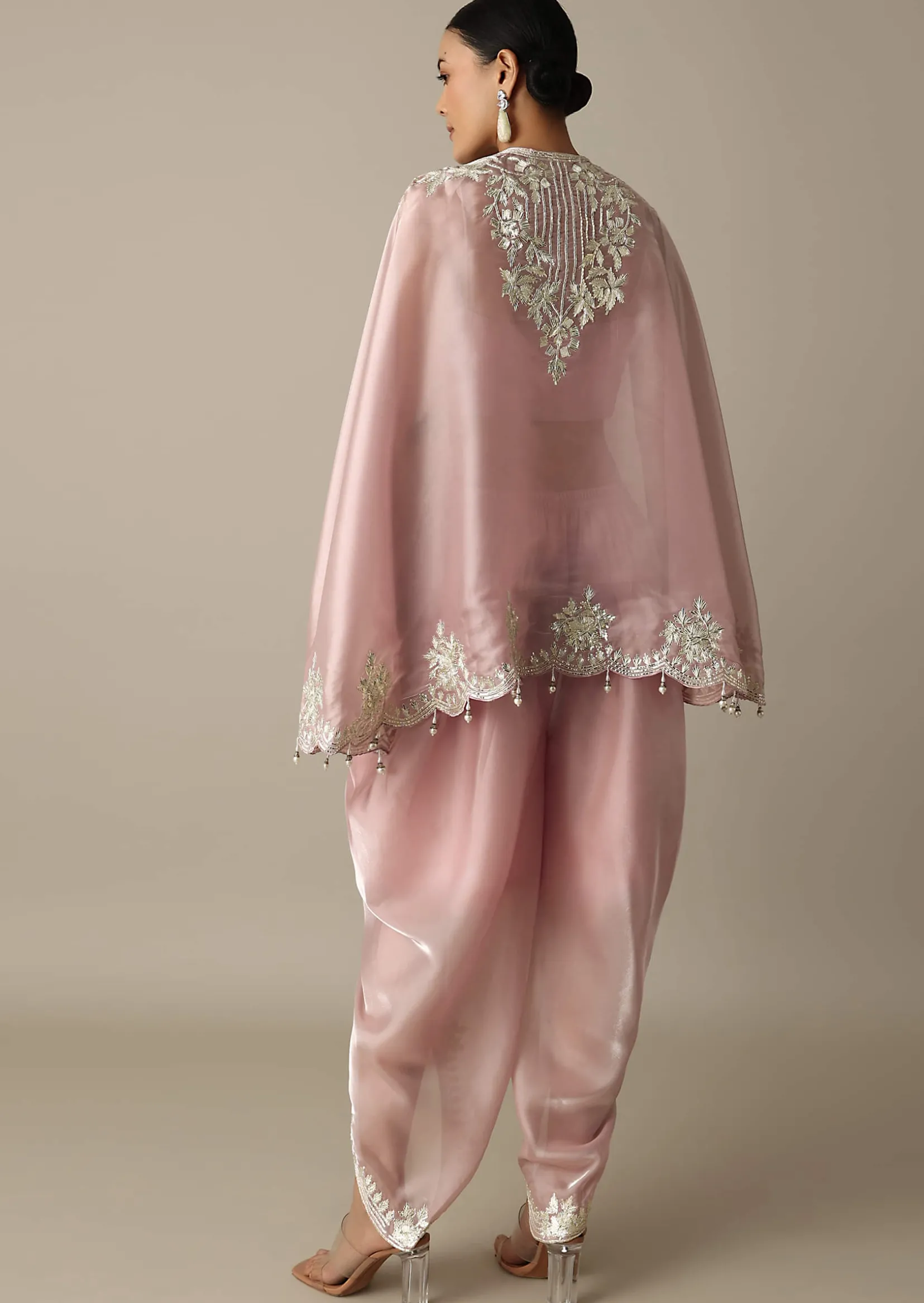 Blush Pink Organza Gotta Patti Work Dhoti Set
